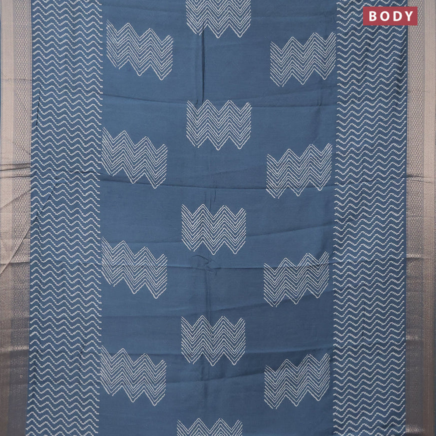 Semi gadwal saree greyish blue with butta prints and zari woven border