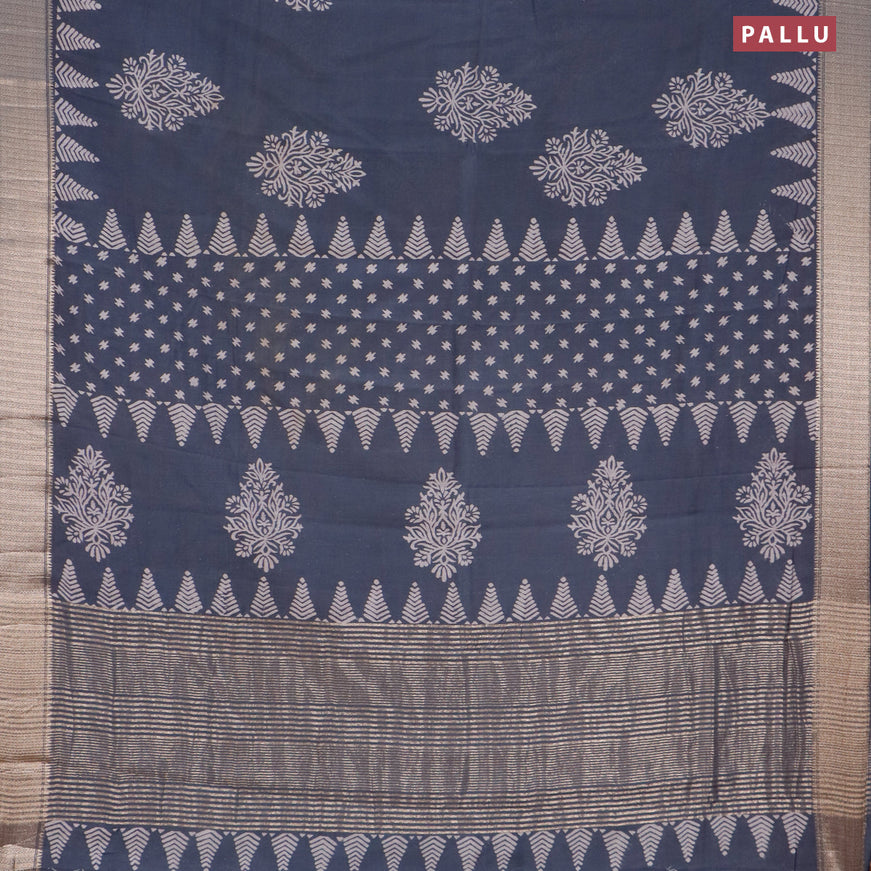 Semi gadwal saree elephant grey with butta prints and zari woven border