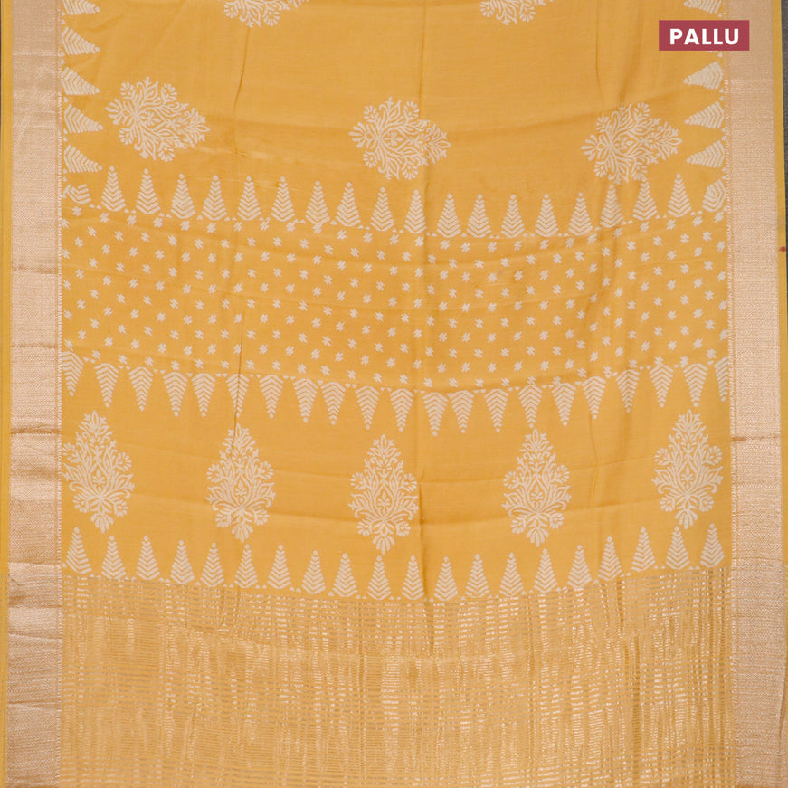 Semi gadwal saree yellow with butta prints and zari woven border