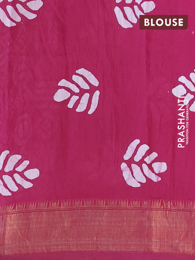 Semi gadwal saree dark magenta pink with allover batik prints and zari woven border