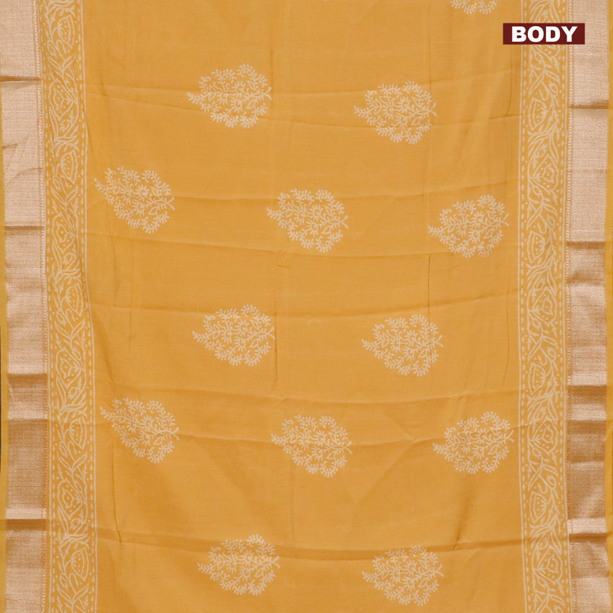 Semi gadwal saree yellow with butta prints and zari woven border