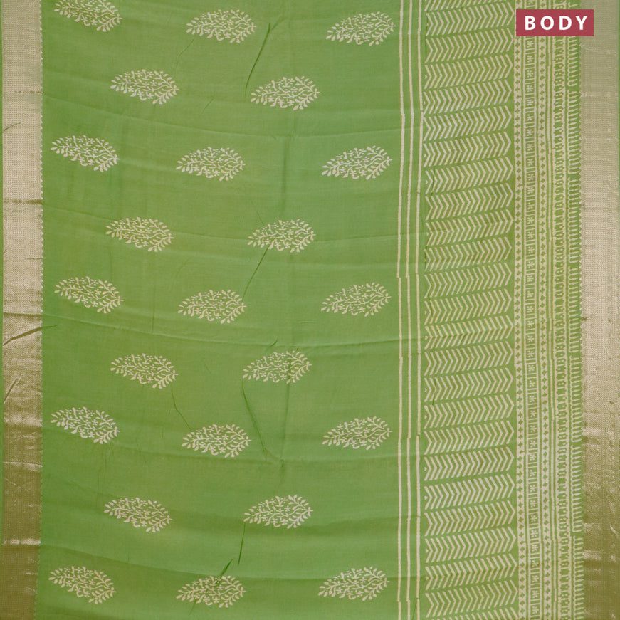 Semi gadwal saree light green with floral prints and zari woven border