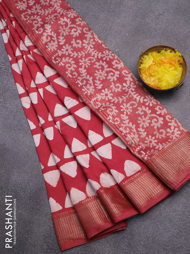 Semi gadwal saree maroon with allover batik buttas prints and zari woven border