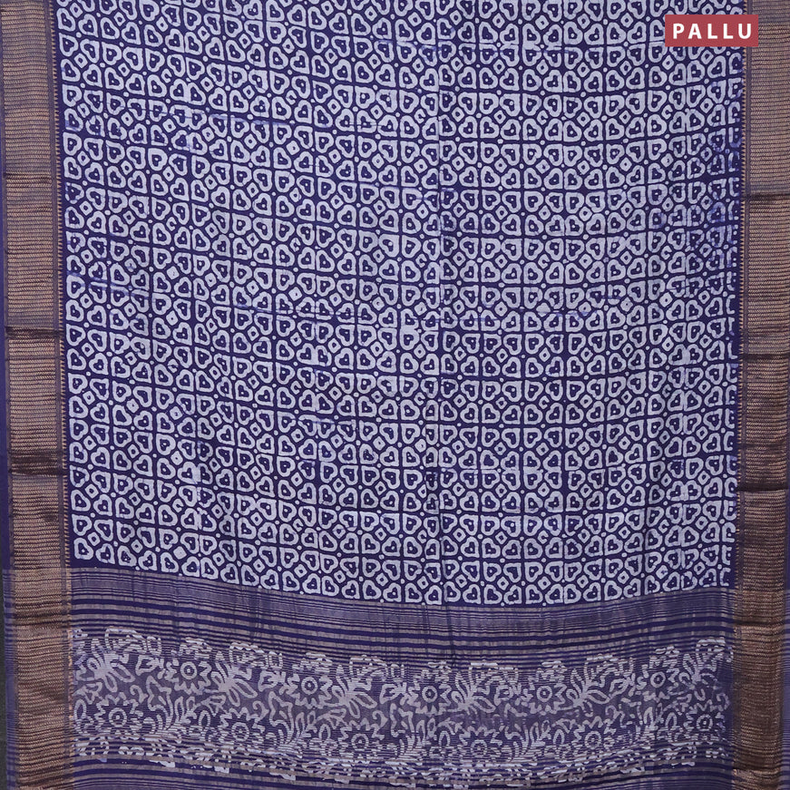 Semi gadwal saree navy blue with allover batik prints and zari woven border