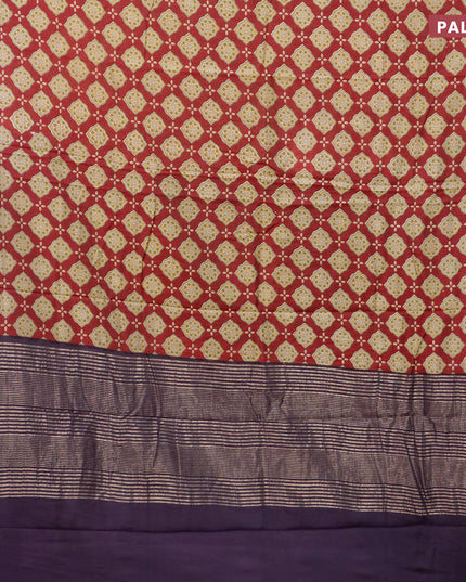 Semi gadwal saree maroon and blue with butta prints and zari woven border
