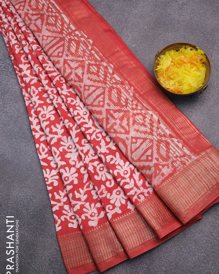 Semi gadwal saree red shade with allover batik prints and zari woven border
