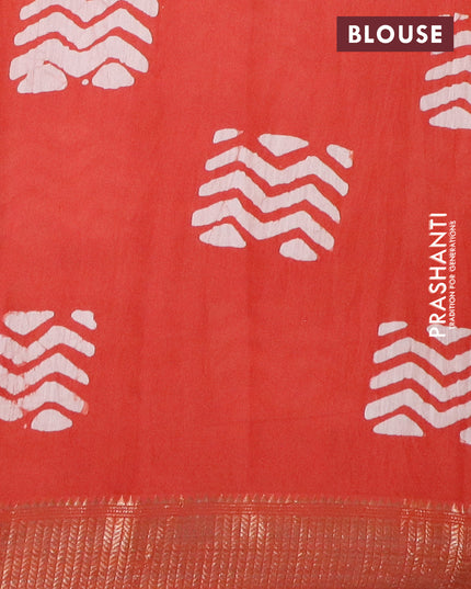 Semi gadwal saree red shade with allover batik prints and zari woven border