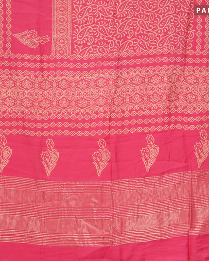 Semi gadwal saree pink with floral prints and zari woven border