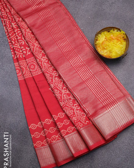 Semi gadwal saree red with floral prints and zari woven border