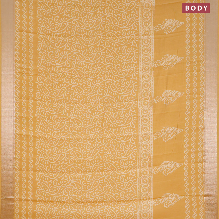 Semi gadwal saree yellow with floral prints and zari woven border