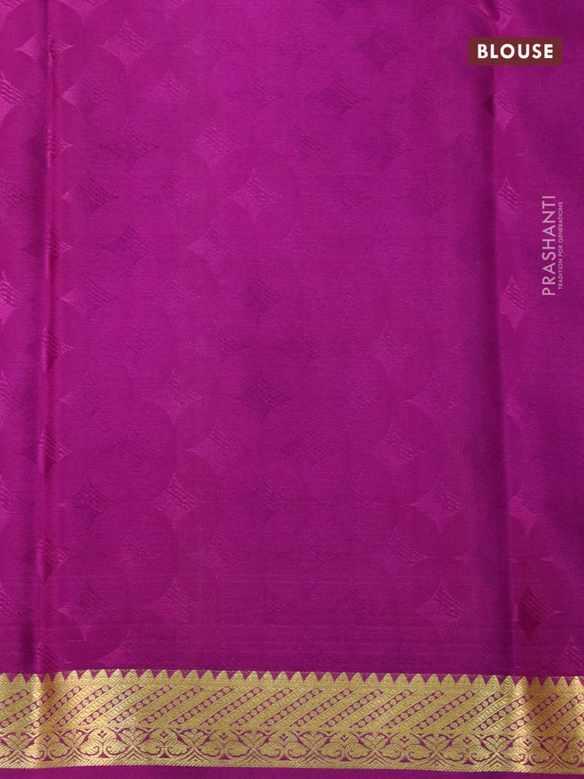 Pure mysore crepe silk saree lime yellow and deep purple with allover self emboss and zari woven border