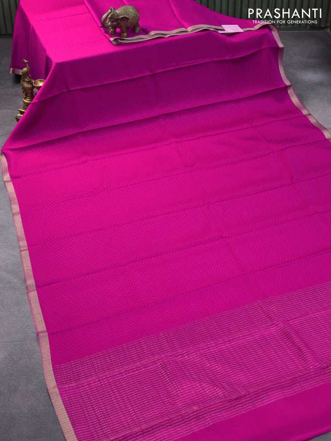 Pure mysore crepe silk saree pink with allover self emboss and zari woven border