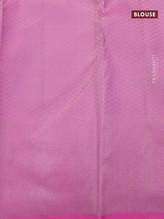Pure kanjivaram tissue silk saree mild pista green and pink with allover zari woven floral brocade weaves and rich zari woven border