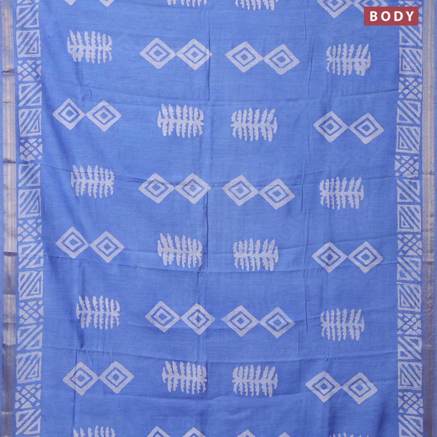 Semi gadwal saree light blue with allover batik butta prints and zari woven border