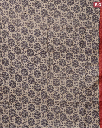 Semi gadwal saree beige black and maroon with allover prints and zari woven border