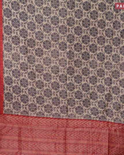 Semi gadwal saree beige black and maroon with allover prints and zari woven border