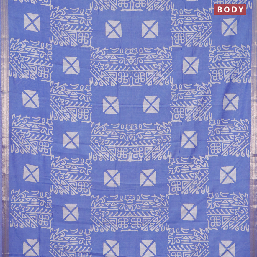 Semi gadwal saree blue shade with allover prints and zari woven border
