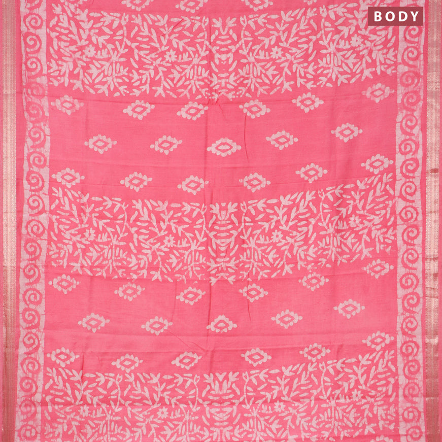 Semi gadwal saree light pink and off white with allover batik prints and zari woven border