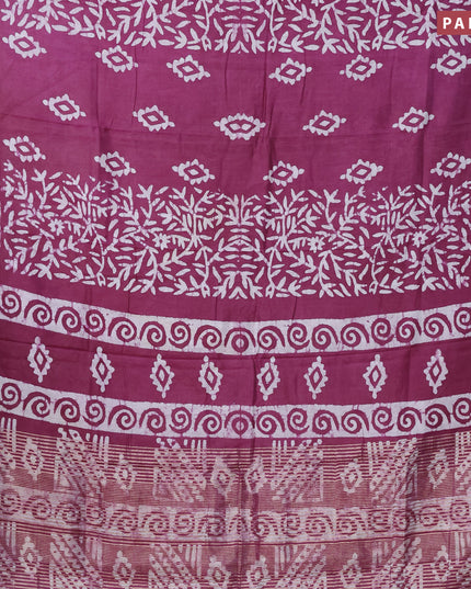 Semi gadwal saree wine shade and off white with allover batik prints and zari woven border