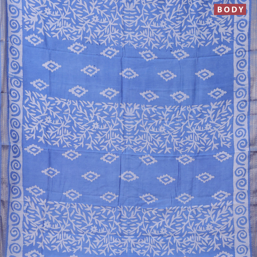 Semi gadwal saree blue and off white with allover batik prints and zari woven border