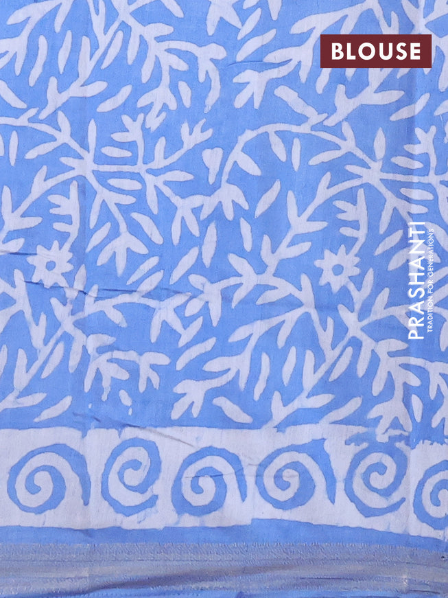 Semi gadwal saree blue and off white with allover batik prints and zari woven border