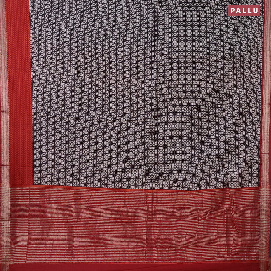 Semi gadwal saree black and maroon with allover prints and zari woven border