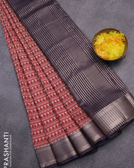 Semi gadwal saree maroon cream and blue shade with allover geometric buttas and zari woven border