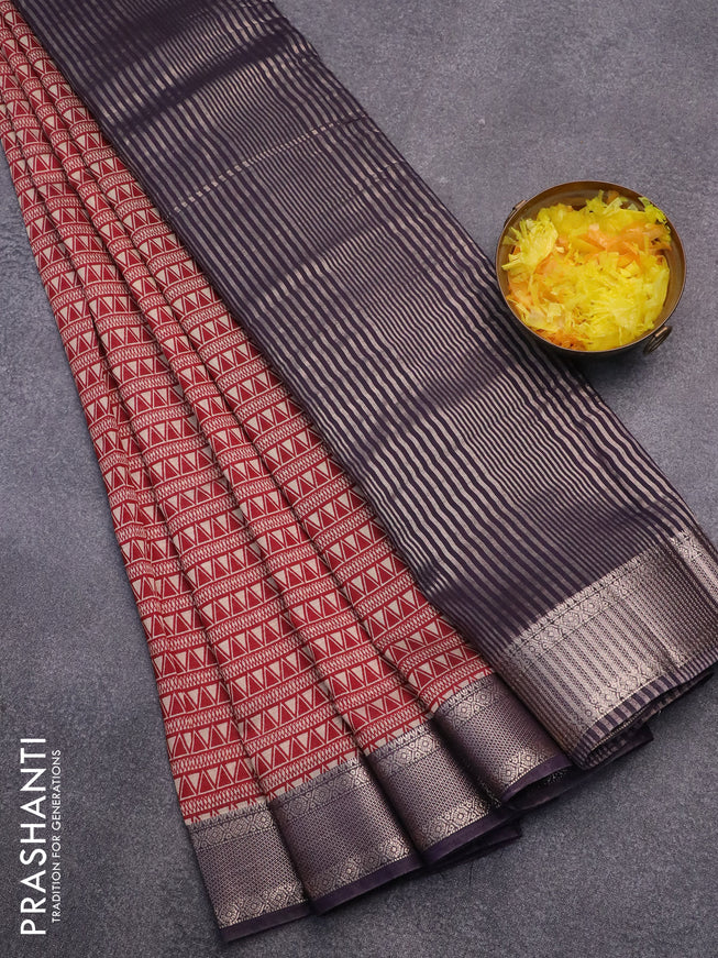 Semi gadwal saree maroon cream and blue shade with allover geometric buttas and zari woven border