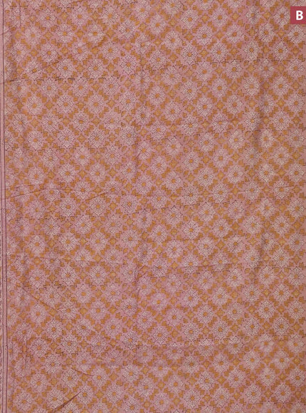 Semi gadwal saree peach shade with allover floral prints and zari woven border