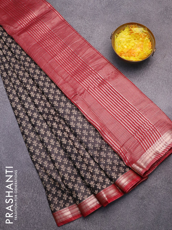 Semi gadwal saree black and maroon with allover butta prints and zari woven border