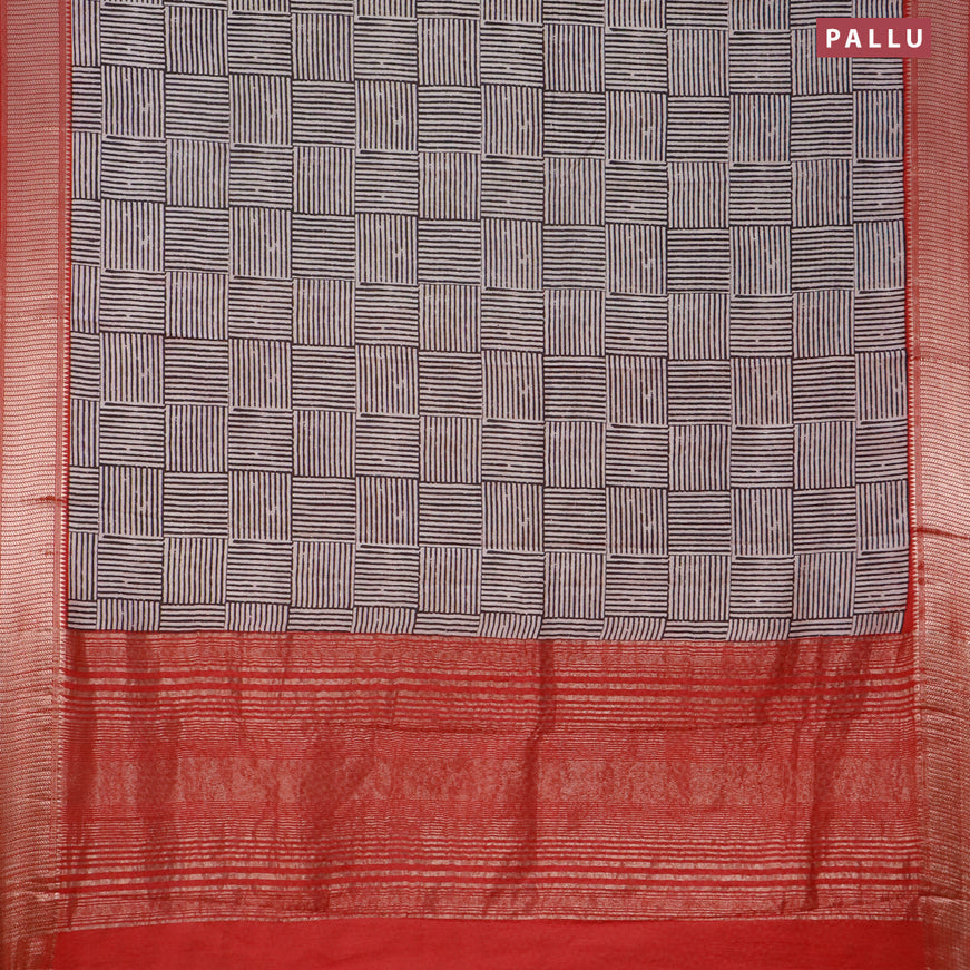 Semi gadwal saree black beige and maroon with allover geometric prints and zari woven border