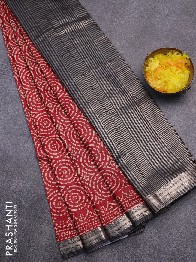 Semi gadwal saree maroon and black with allover geometric prints and zari woven border