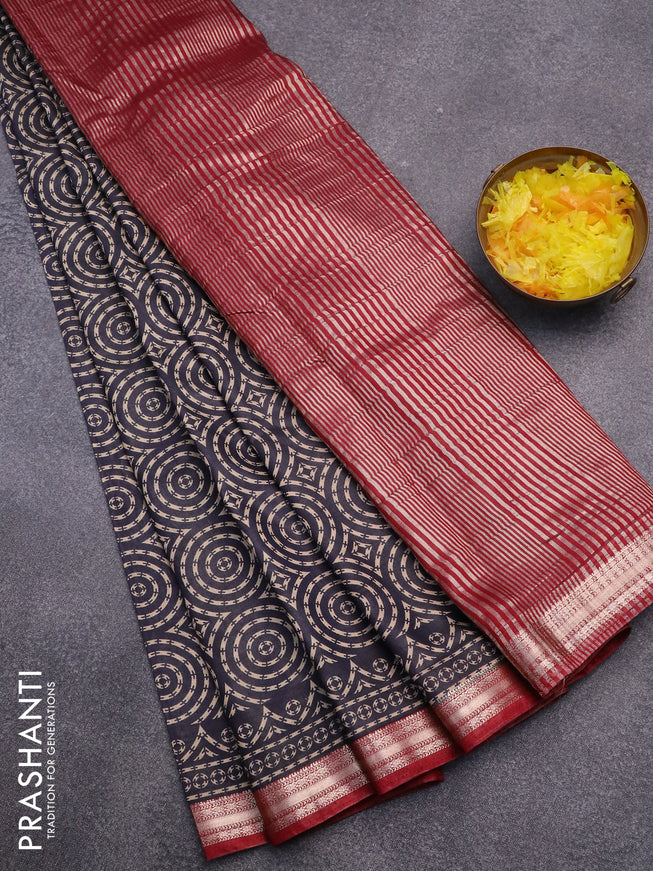 Semi gadwal saree black and maroon with allover geometric prints and zari woven border