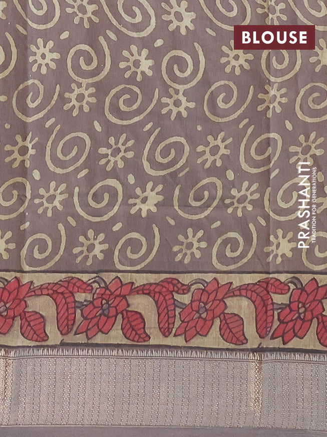 Semi gadwal saree grey shade with allover floral butta prints and zari woven border