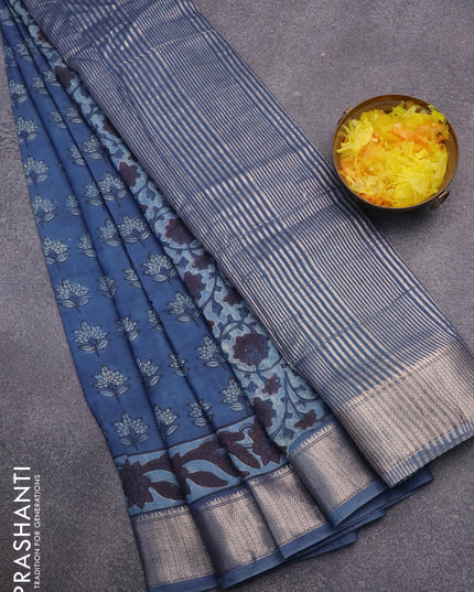 Semi gadwal saree blue with allover floral butta prints and zari woven border
