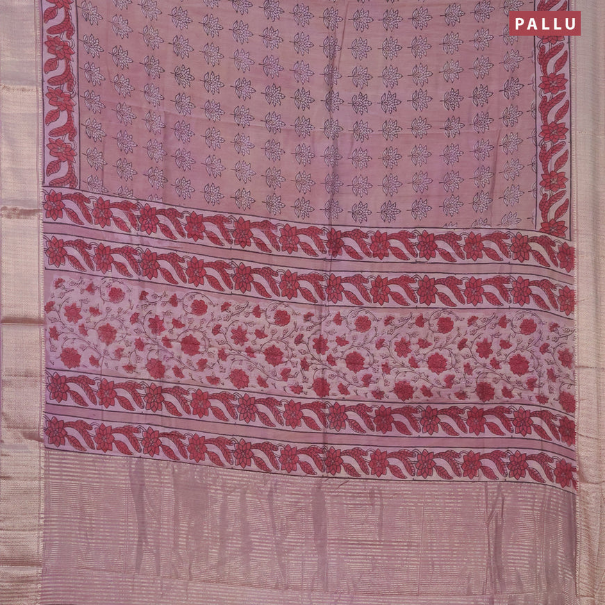 Semi gadwal saree pastel purple with allover floral butta prints and zari woven border