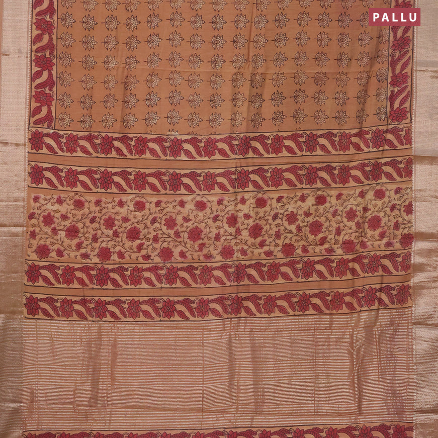 Semi gadwal saree sandal with allover floral butta prints and zari woven border