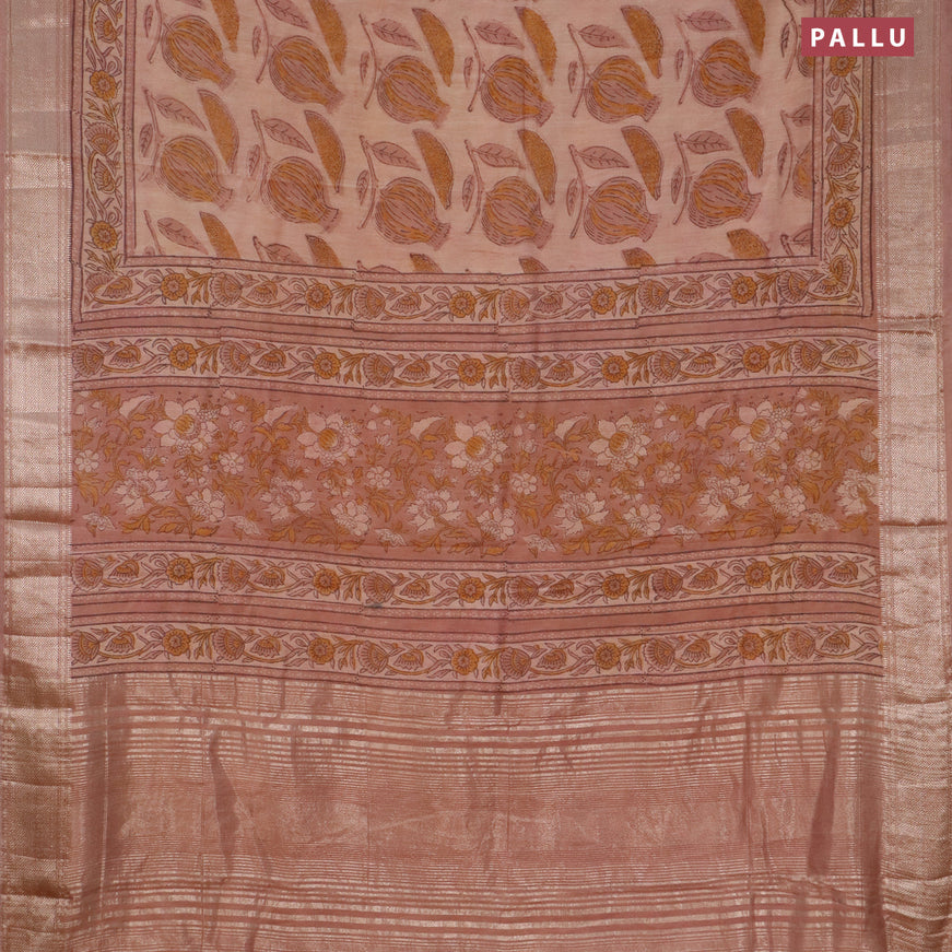 Semi gadwal saree pastel peach with allover prints and zari woven border