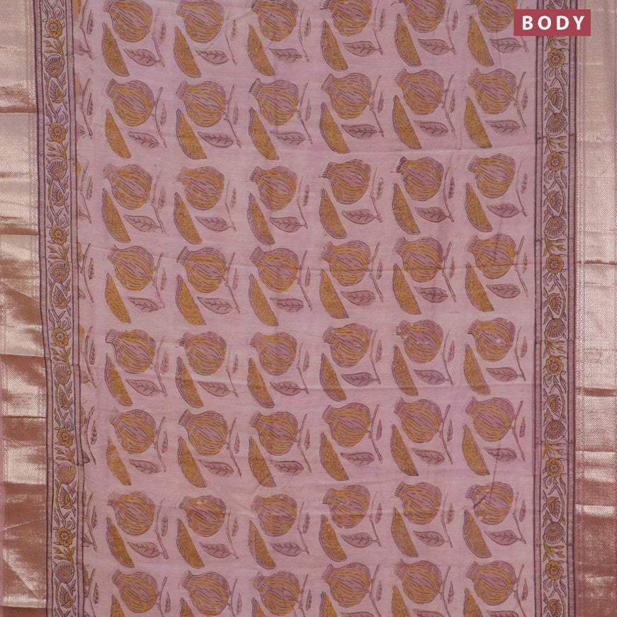 Semi gadwal saree greyish purple with allover prints and zari woven border