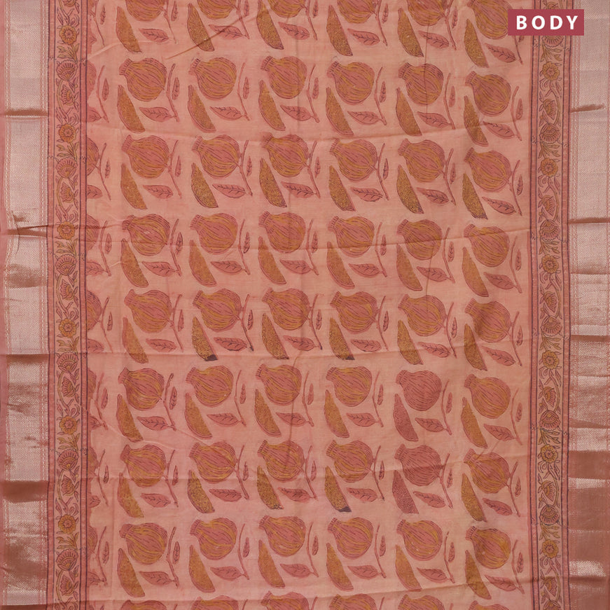Semi gadwal saree peach shade with allover prints and zari woven border