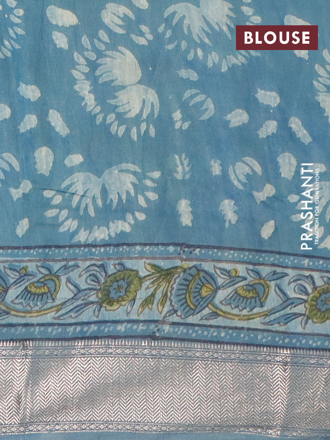 Semi gadwal saree bluish grey with allover prints and zari woven border