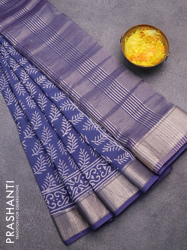 Semi gadwal saree blue with allover butta prints and zari woven border
