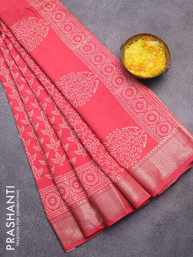 Semi gadwal saree pink shade with allover prints and zari woven border