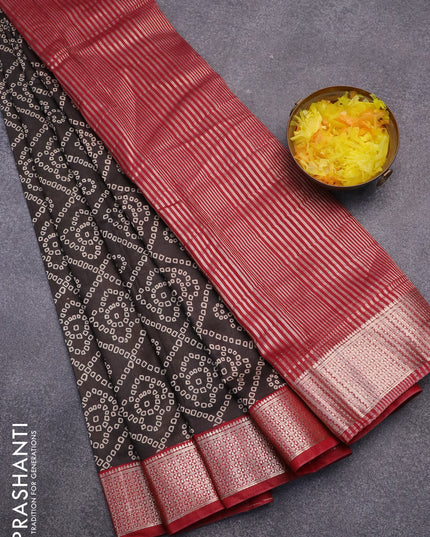 Semi gadwal saree black and maroon with allover bandhani prints and zari woven border