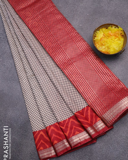 Semi gadwal saree black beige and maroon with allover prints and zari woven border