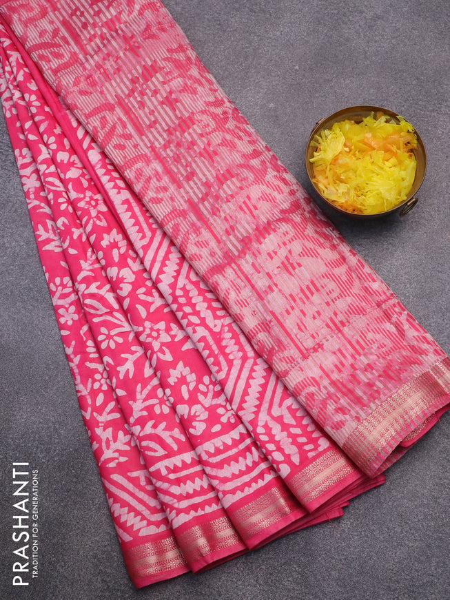 Semi gadwal saree pink with allover batik saree and zari woven border