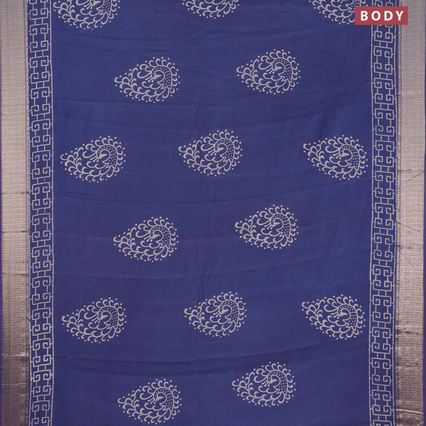 Semi gadwal saree blue with butta prints and zari woven border