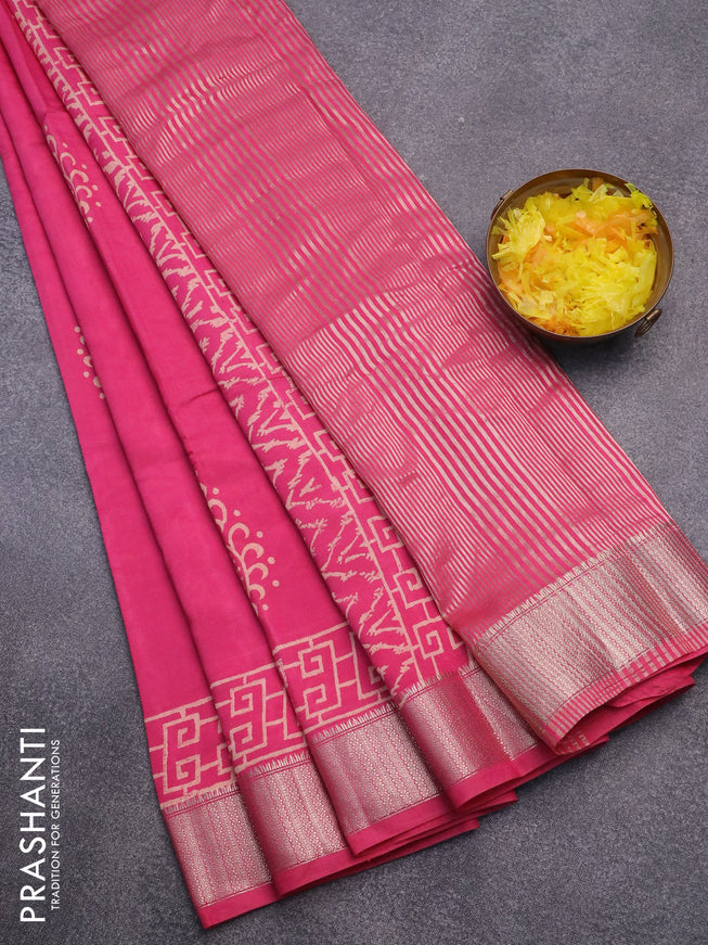 Semi gadwal saree pink with butta prints and zari woven border