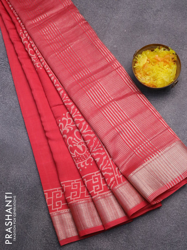 Semi gadwal saree red with butta prints and zari woven border