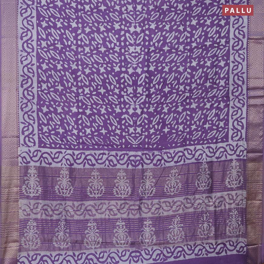 Semi gadwal saree lavender shade with allover batik prints and zari woven border